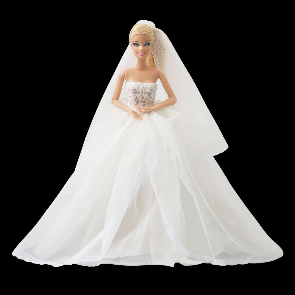1 GAB. Baltā Kāzu Kleita Roku darbs Princese Vakara Puse Ilgi Bumbu Kleita Drēbes Par Barbie, Lelles, Aksesuāri