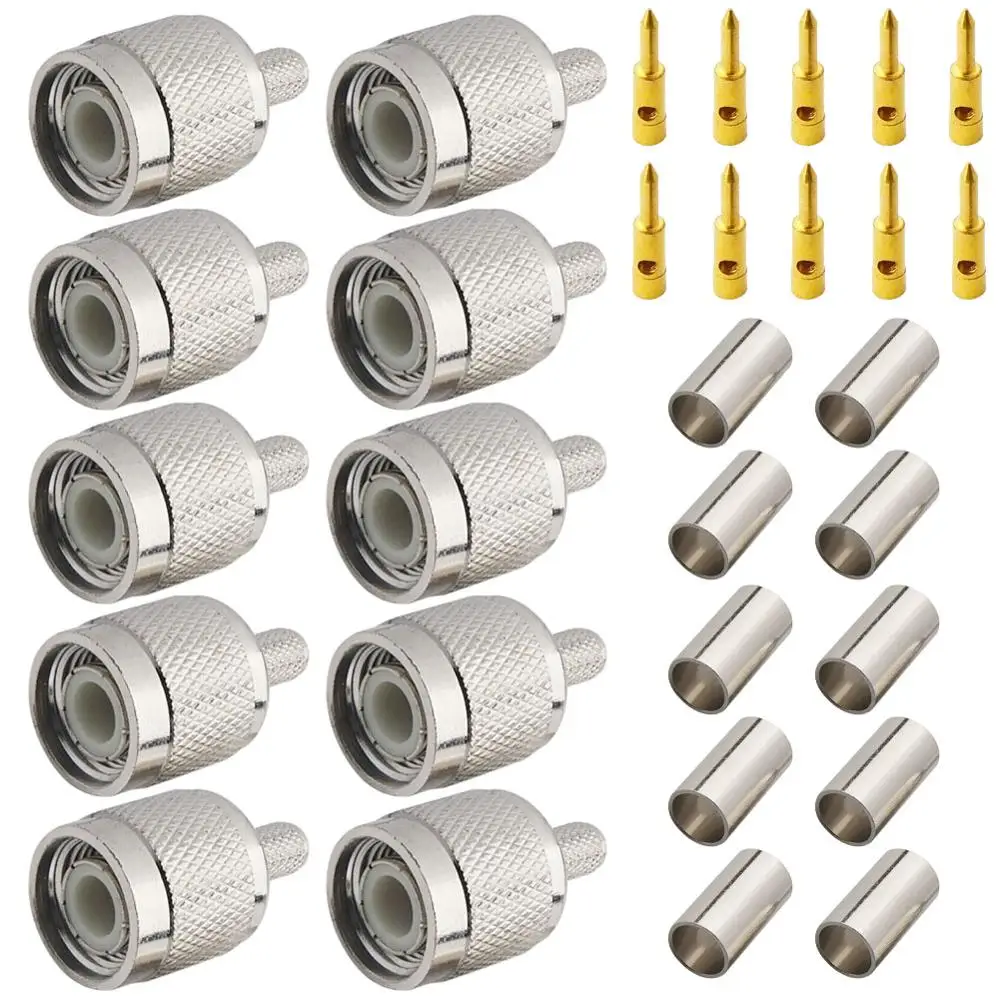 10 Gabali TNC Male Plug RF Coax Pieslēgvietas Cemme RG58,RG142,RG400,LMR195 Taisni Nickelplated Savienotājs