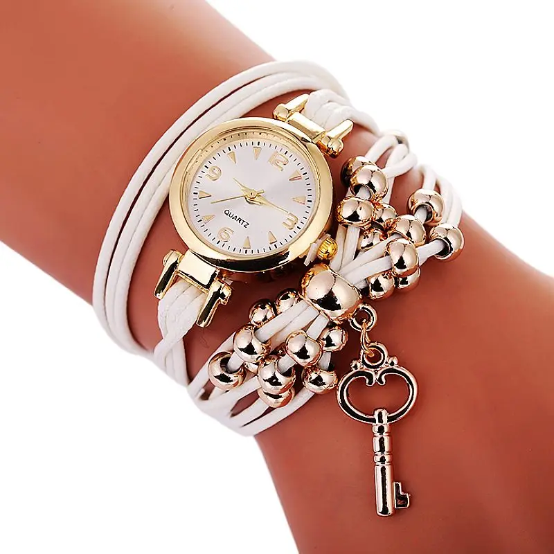 100pcs/daudz modes elegance atslēgu piekariņu aptīšanas ādas skatīties wrap kvarca gadījuma rokas pulksteņi sievietēm vairumtirdzniecības pulkstenis