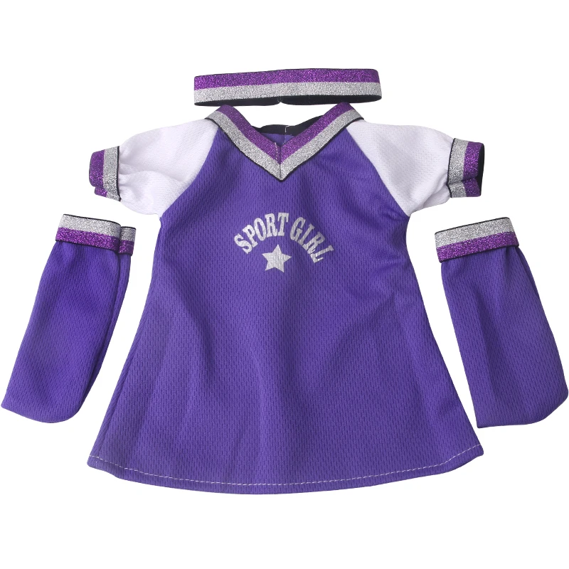 18 Collu Amerikāņu Lelle Meiteņu Drēbes Vasaras Purple Sporta Set+Galvas+Zeķes Jaundzimušo Bērnu Rotaļlietas Piederumi Fit 43 Cm Zēns lelle c955