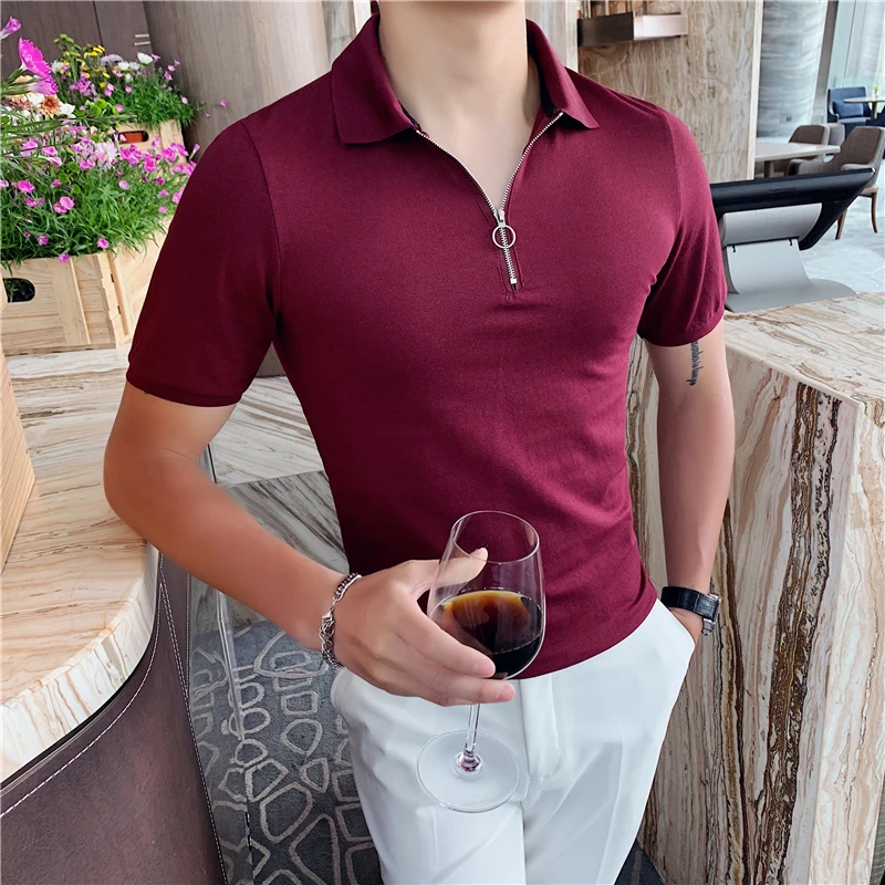 20 Vasaras korejiešu Stila vīriešu Polo Krekls tīrtoņa Krāsas Rāvējslēdzējs Dizains Vienkāršs Atloks ar Īsām Piedurknēm Tshits Iela Valkāt Vīriešu Apģērbs