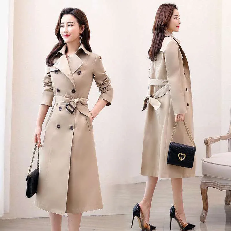 2020 Augstas Kvalitātes Rudenī Ilgi Uzrakt Mētelis Sievietēm Korejas Dubultā Krūtīm Slim Vējjaka Sieviešu Modes Siksnas Biroja Mētelis