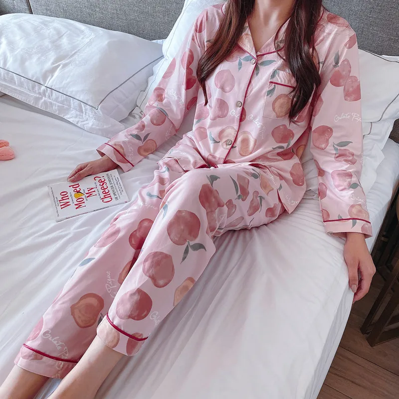 2020. gada Rudenī ar garām Piedurknēm Cute Karikatūra Drukāt Pidžamas Komplekti Sievietēm korejas Sleepwear Uzvalks Pyjama Homewear Pijama Mujer Mājas Drēbes