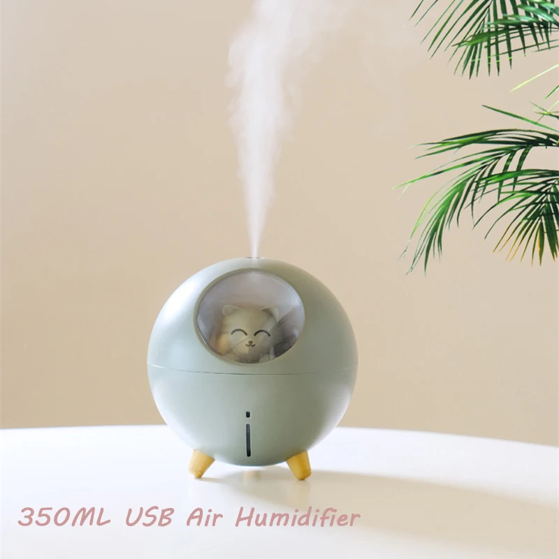 350ML USB Gaisa gaisa mitrinātāju Cute Pet Planētas Kaķis Sadzīves Aromterapijas Spray Desktopr Ar LED Nakts Gaisma Gaisa gaisa mitrinātāju