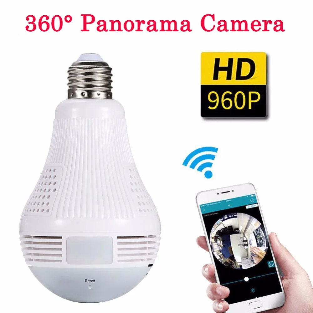 360 Grādu Panorāmas mini Video Kamera, Wifi IP Spuldzes Uzraudzības 960P Cam CCTV Kustības Sensors, Nakts Redzamības DV MIKRO Ieraksti