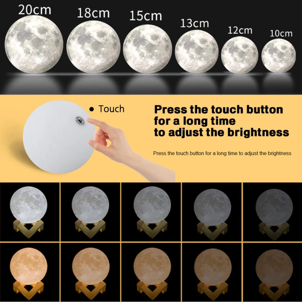 3D Iespiesti LED Mēness Lampa USB Lādējamu Nakts Gaismas Krāsains Mainīt Remote Touch Mēness Gaisma naktsgaldiņš Galda Lampas Dāvanu