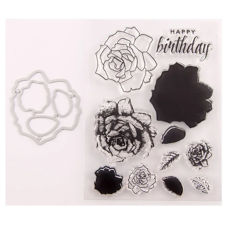 3D layering Ziedu zīmogi un nomirst Dzimšanas diena skaidrs, zīmogs ar griešanas mirst, uzstādīts scrapbooking papīra DIY Apdare karšu pieņemšanas
