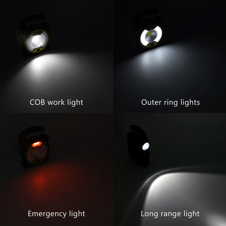 4 Režīmi pārnēsājamo kabatas Lukturīti āra led cob plūdu darba gaismas lukturi 18650 usb lādējamu akumulatoru kempings laternas LED gaismas indikators