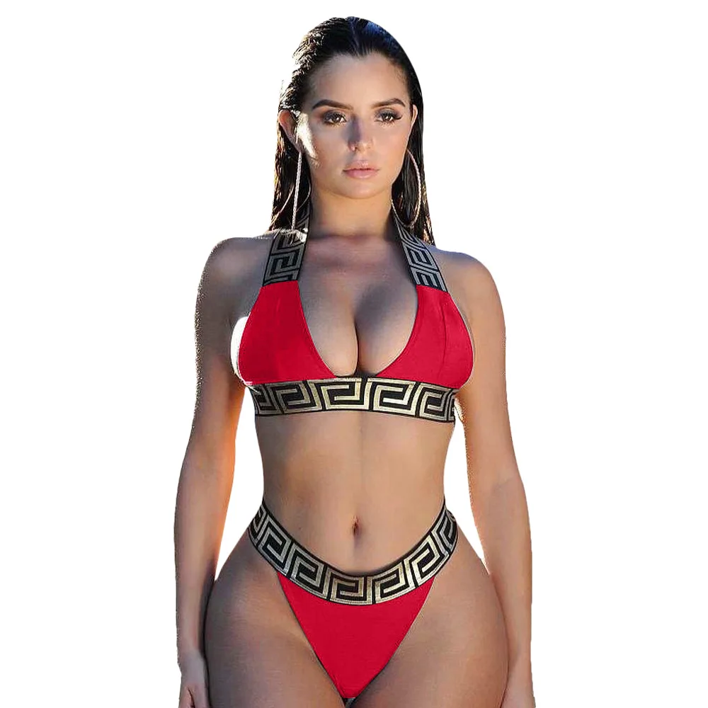 55LS6152 Vasaras Sievietes Sexy Divas Gabals, kas Top Print Augsta Vidukļa Bikini Peldēties Uzvalku