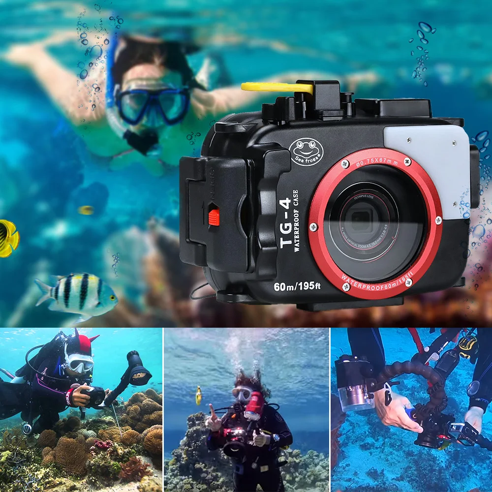 60M/195ft Zemūdens Niršanas Kameras Korpuss Ūdensnecaurlaidīgs Gadījumā Ar Dual Fiber-Optic ostas Olympus TG4 Kameras apvalks gadījumā