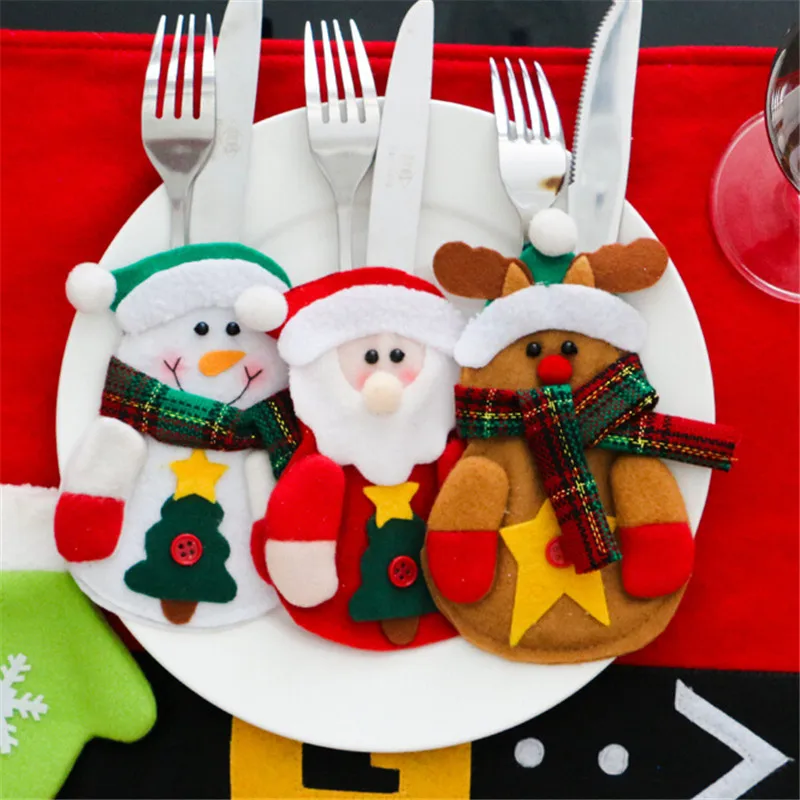 6Pcs 2019 Ziemassvētku Rotājumi Mājās Galda Vakariņas Dekors Cute Galda piederumi Uzvalks Naži Ļaudīm Maisu Turētājs Kabatas Ziemassvētki Jaunais Gads