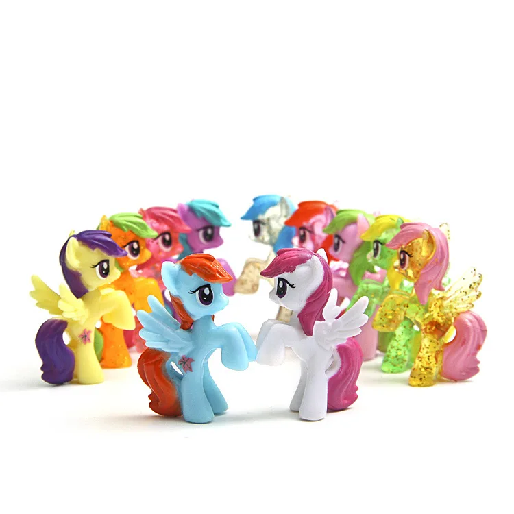 6pcs/soma Dzīvnieku Poniji Multicolor Pegasus Unicorn Lelle Darbības Rādītāji Skaistumu, Rozā, Violeta Maz Sporta Zirgu Kapsula Rotaļlietas