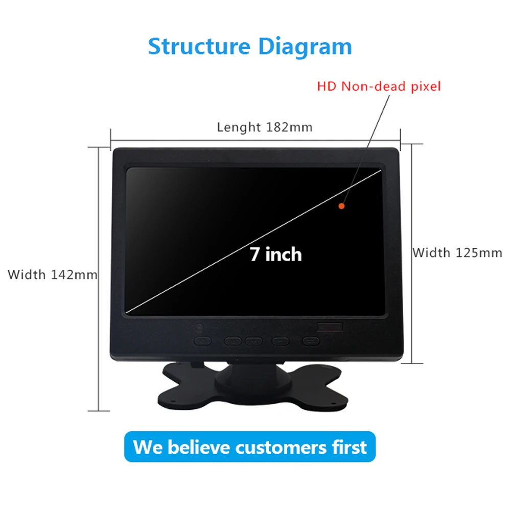 7 collu Mini portatīvo 1024x600 monitors TFT LCD CCTV monitors ar AV, VGA, HDMI Ievade uzcelta skaļruņu un austiņu ligzda