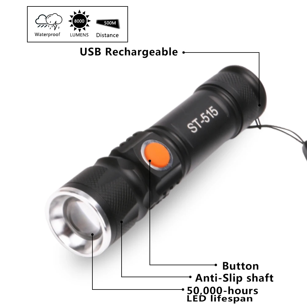 8000 LUMS USB Iekšpusē Akumulatoru Uzlādējams Velo Lukturītis -T6 LED Bike Light Tālummaiņa Ūdensnecaurlaidīgs ultra bright Flash gaismas