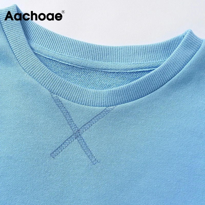 Aachoae Sieviešu Modes O Kakla Zils Krekls 2020. Gadam Plats Garām Piedurknēm Sporta Hoodies Gadījuma Brīvs Džemperis Top Sudadera Mujer