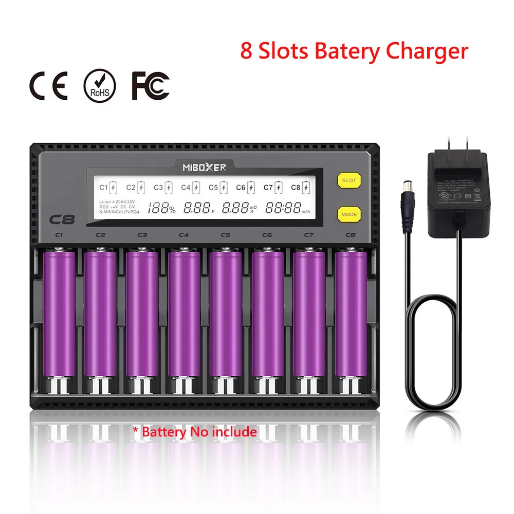 Akumulatora Lādētājs 18650 Miboxer 8 Sloti 4 Slots, LCD Displejs 1.5 A Li-ion LiFePO4 Ni-MH, Ni-Cd AA 21700 20700 26650 18350 17670
