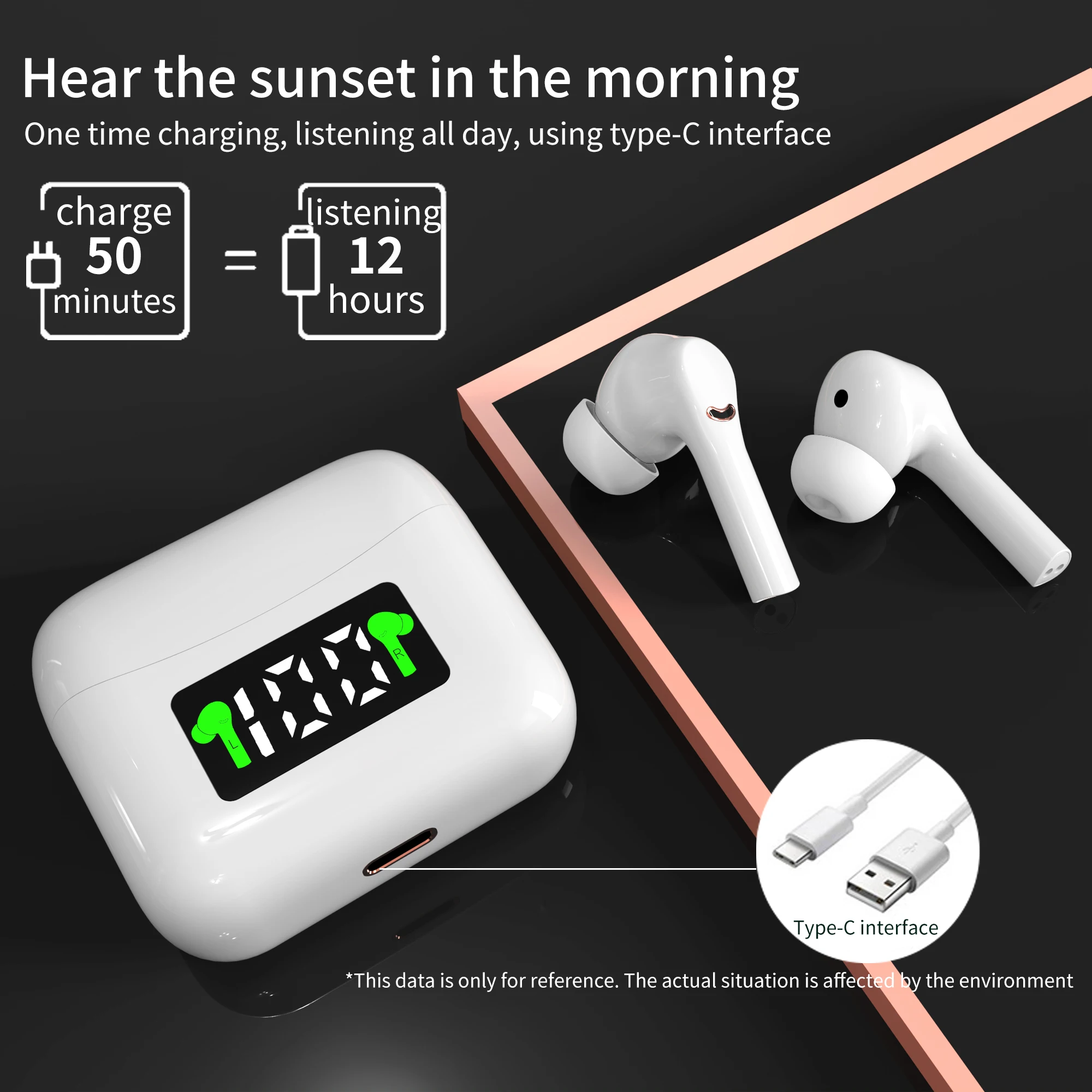ANC J5 Tws Austiņas Bluetooth Bezvadu Austiņas Sporta austiņas Stereo Earbuds Mūzikas Touch Kontroles Austiņas Ar Mikrofonu