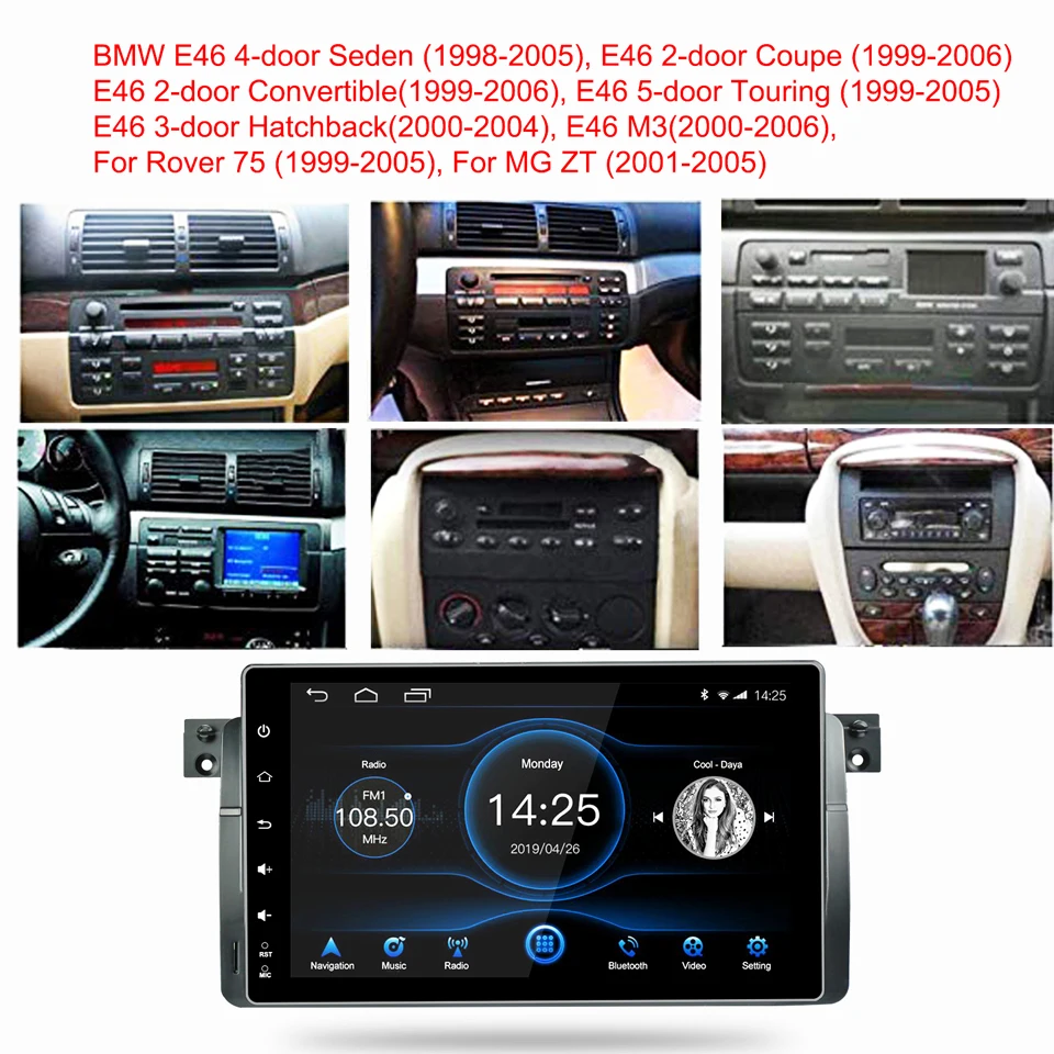 Android 8.1 BMW E46 1999. līdz 2004. gadam Automašīnas Stereo Autoradio 4GB DDR3 32G Octa Core 9inch IPS Ekrāns Touch GPS, Bluetooth, WiFi Headunit