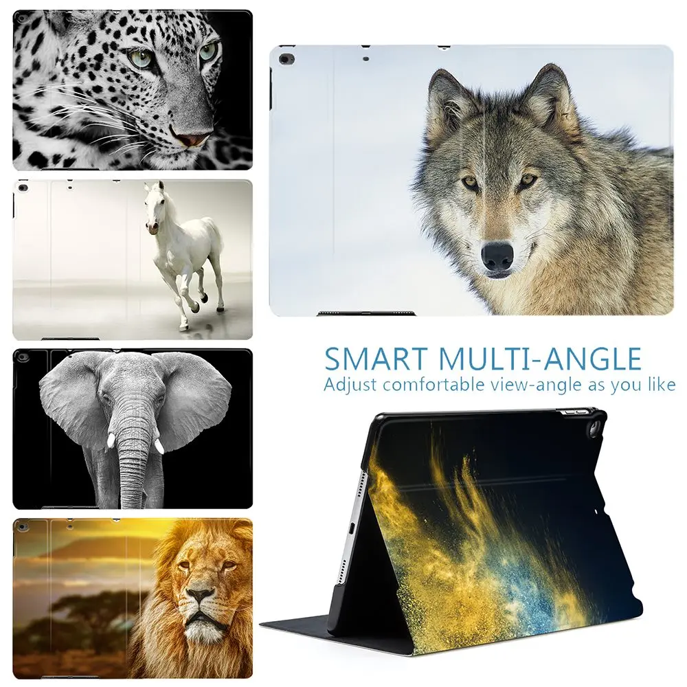 Atdzist Savvaļas Dzīvnieki, Tīģeri, Lauvu, Vilku PU Ādas Smart Case Cover For iPad Gaisa 234 9.7