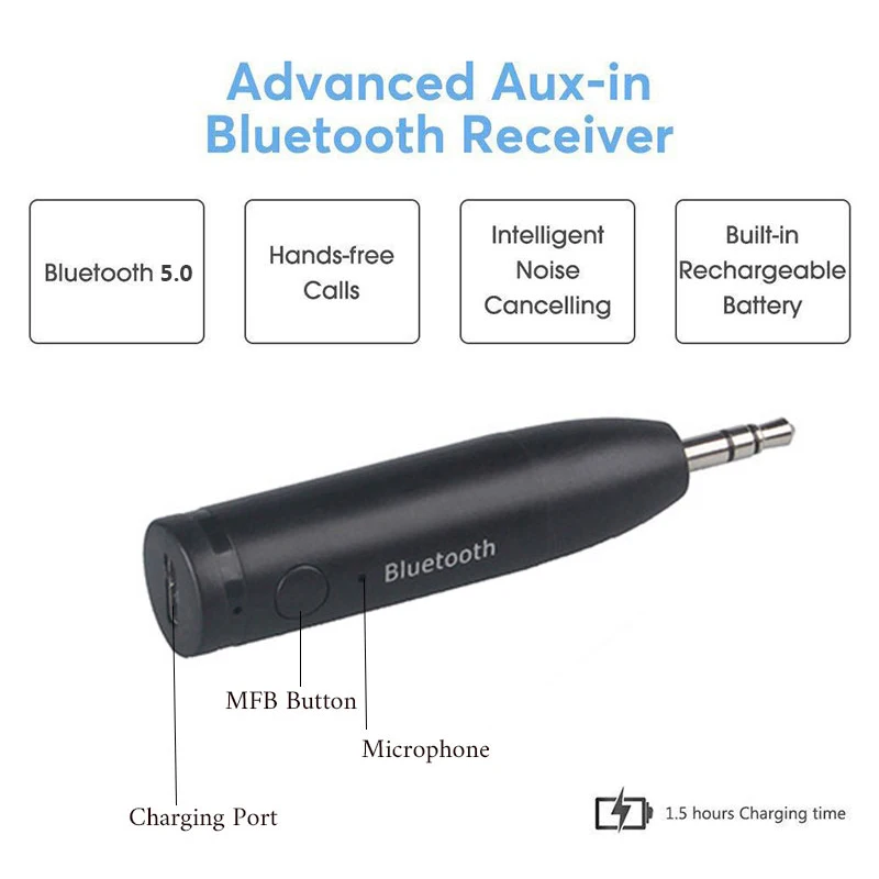 Auto aux bluetooth audio uztvērēju adapteri Mini Bluetooth 5.0 Bezvadu 3.5 mm Jack Auto Brīvroku Stereo Mūziku Auto/Home Skaļrunis