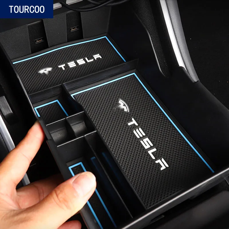 Auto Pārbūvi Centra Konsole Uzglabāšanas Kastes Vāks Tesla Model 3 ABS Modificētu Elkoņbalsti Uzglabāšanas Apdare Piederumi