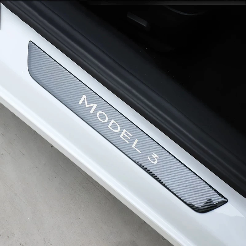 Auto stils aksesuāri Tesla Model 3 Durvis, Palodzes Pretnodiluma Plāksnes laipni pedāli, Oglekļa Šķiedras durvju Slieksni, apdares uzlīme