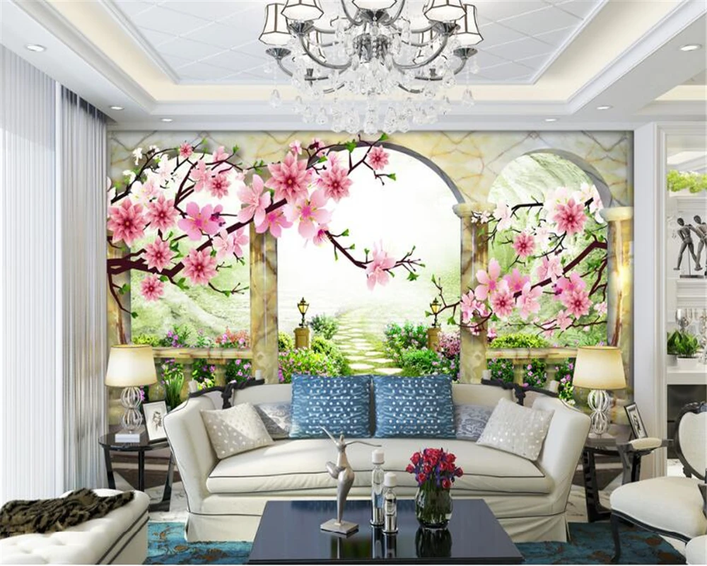 Beibehang 3D Tapetes Persiku Ziedu Ainavas Eiropas Dārza Fonu viesistaba, Guļamistaba, TV Sienas tapetes sienām 3 d