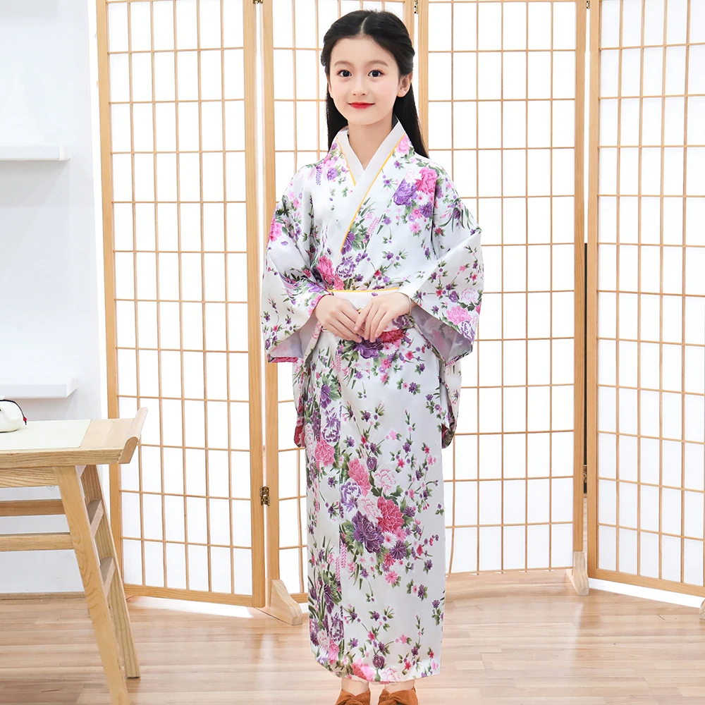 Bērni, Meitenes Sarkanā Japāņu Peldmētelis Kimono Kleita Drukāt Zieds Darbības Apģērbu Yukata Ar Obitage Mīksto Cosplay Kostīms