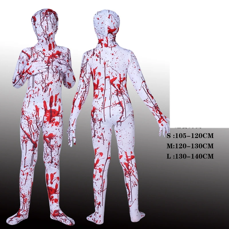 Bērniem Zēni Skelets Velna Kostīms Šausmu Biedējošu Zombie Halloween Kostīmu Cosplay Noslēpt Galvaskausa Jumpsuit Pilna Ķermeņa Zentai Uzvalks