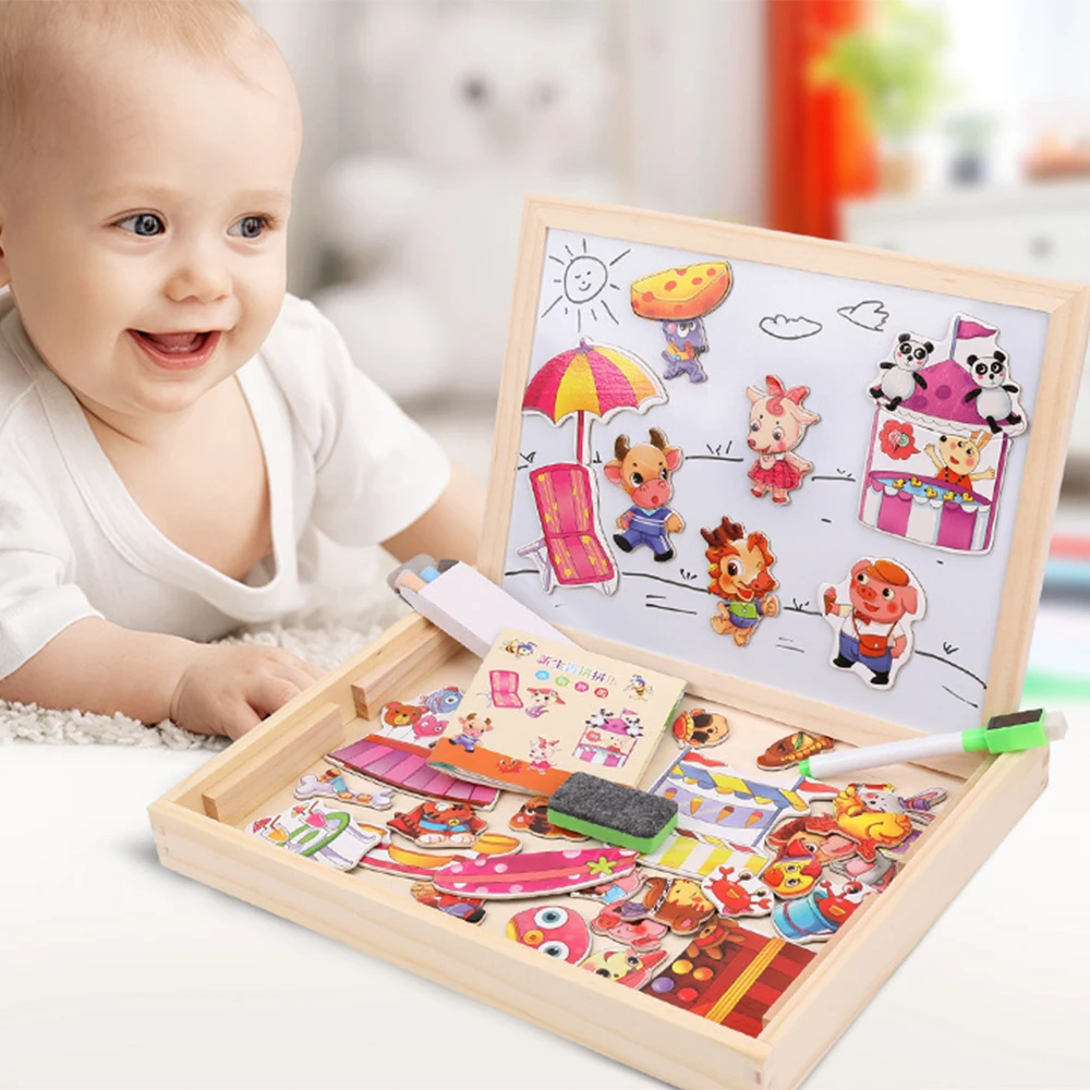 Bērnu Koka Puzles Dzīvnieku Satiksmes Meža Tangram Rotaļlietas Daudzfunkcionāls Magnētisko Rasējamais Dēlis Baby Puzzle Izglītības Dāvanu