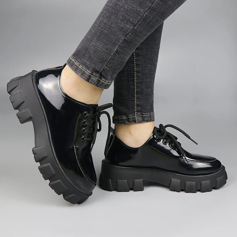Chunky Čības Sieviešu Ikdienas Apavi Dāmas Rudens Augstuma Palielināšana Kurpes Platformas Biezu Grunts Patentu Kurpes Zapatos Mujer