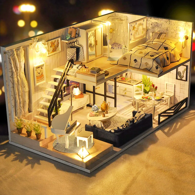 CUTEBEE DIY Leļļu Nams Koka Leļļu Mājas Miniatūra leļļu namiņš Mēbeles Komplekts Rotaļlietas bērniem Ziemassvētku Dāvanu TD32