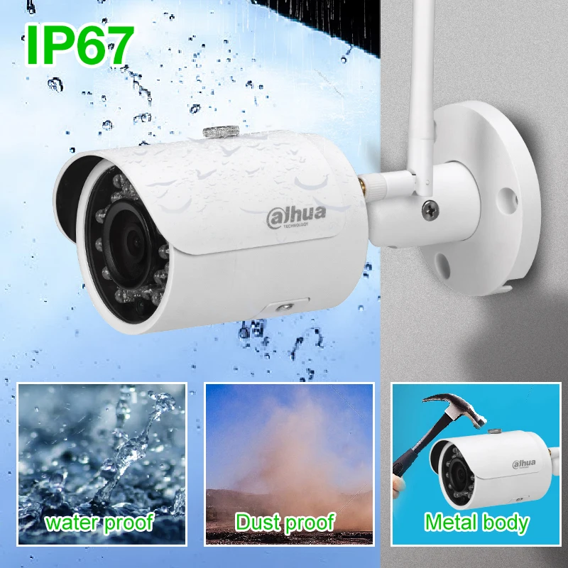 Dahua Wifi IP Kameras IPC-HFW1235S-W 2MP Tīklu cctv Bullet cam Atbalsta H. 265 IS 30m IP67 IK10 SD kartes Ūdensizturīgs ONVIF P2P