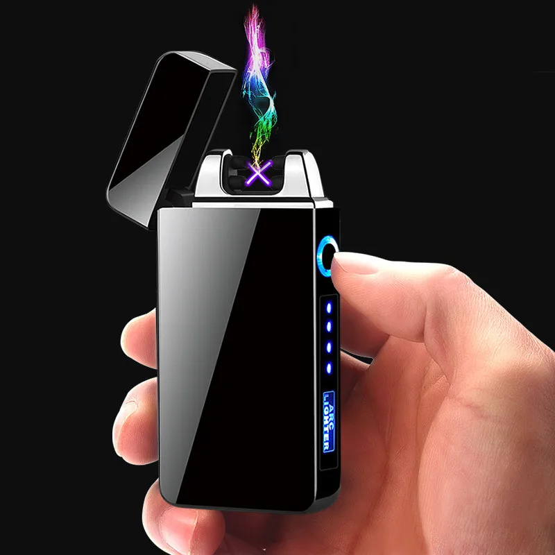 Dubultā Loka Vieglāks USB Uzlādes Vieglāks pirkstu Nospiedumu Indukcijas Uzlādējams Pretvēja Metāla Elektriskās Cigarešu Šķiltavas Vīriešiem