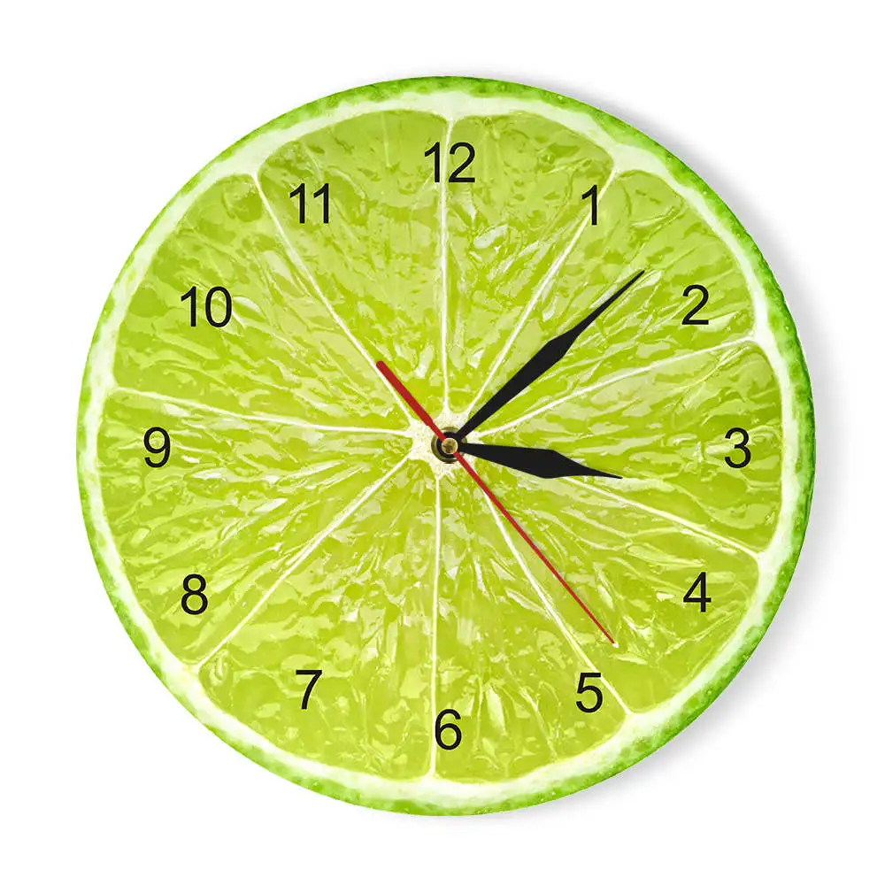 Dzeltenās Citronu Augļu Sienas Pulkstenis Laima Mūsdienu Virtuves Pulkstenis Skatīties Mājas Dekors Dzīvojamā Istaba Pulkstenis Tropu Augļu Sienas Mākslas Timepieces