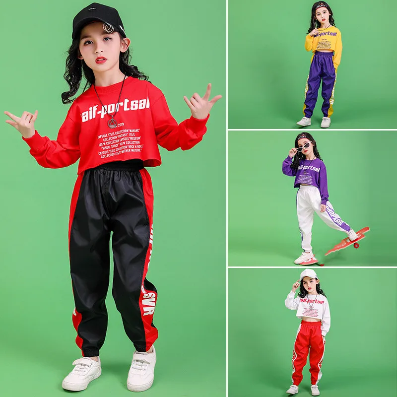 Džeza Deju Tērpi Hip Hop Bērniem Ar Garām Piedurknēm Ar Kapuci Kultūraugu Top Jogger Bikses Meitenēm Hiphop Drēbes Ielu Deju Skatuves Šovs Valkā