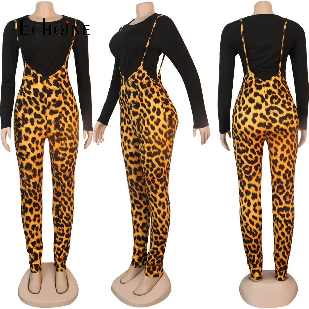 Echoine Sievietes Sexy Leopard Divas Gabals, Kas Garām Piedurknēm T Krekls Ar Lencēm Zeķes Skriešanas Femme Streetwear Nakts Klubs Atbilstības Komplekti