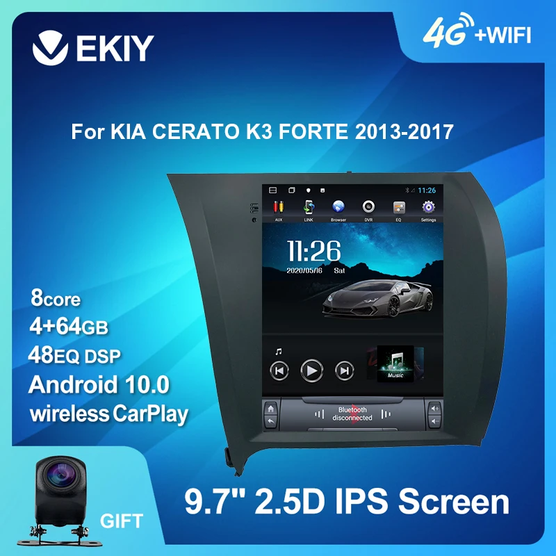 EKIY 4G 64G DSP Android 10 Multivides Tesla Vertikāla Ekrāna, KIA CERATO K3 FORTE 2013. - 2017. gadam Auto GPS Radio Navi Stereo 2 DIN