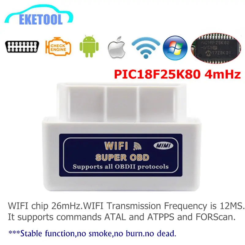 ELM327 WIFI V1.5 PIC18F25K80 4mHz Automašīnu Diagnostikas Darbi Smart Tālrunis Android/iOS ELM 327 Wi-Fi 12V Darbi Dīzelis Nav Apdegums/Dūmu