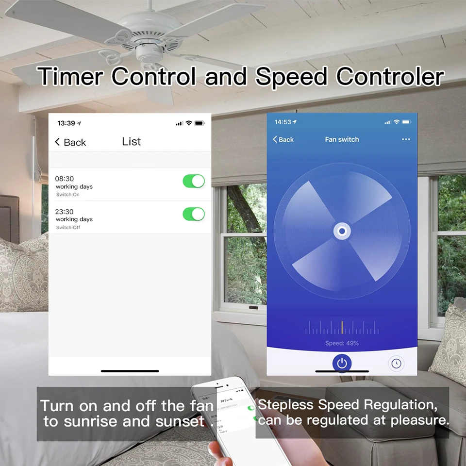 ES/ASV Tuya Smart Dzīves WiFi Smart Griestu Ventilators Pārslēgt PROGRAMMU Remote Taimera un Ātruma Kontrole Saderīgs ar Alexa un Google Home