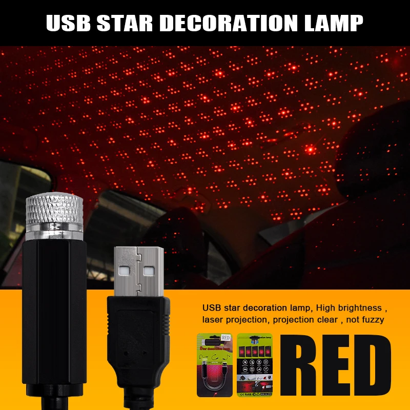 EURS USB Atmosfērā Automašīnas Jumta Zvaigžņu Nakts Gaisma Mini Dekoratīvās Projektoru Lampas Regulējams Multipl Galaxy Lampas Izmantot, Lai Auto Mājās, Sarkans