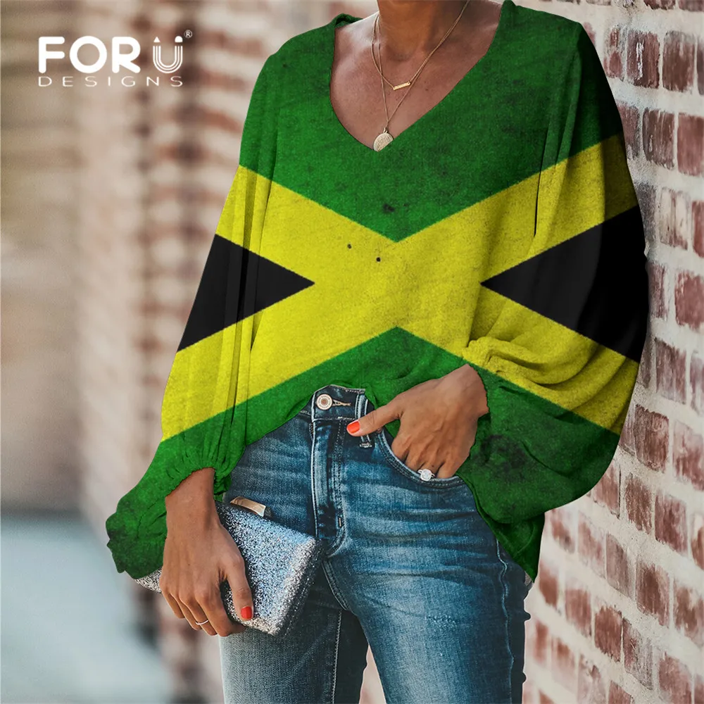 FORUDESIGNS Modes 3D Jamaikas Karoga Dizaina Sieviešu Blūze Ikdienas Vasaras Zaudēt Dāmas Krekls Plus Lieluma Meitenes Topi 2020. gadam Blusas