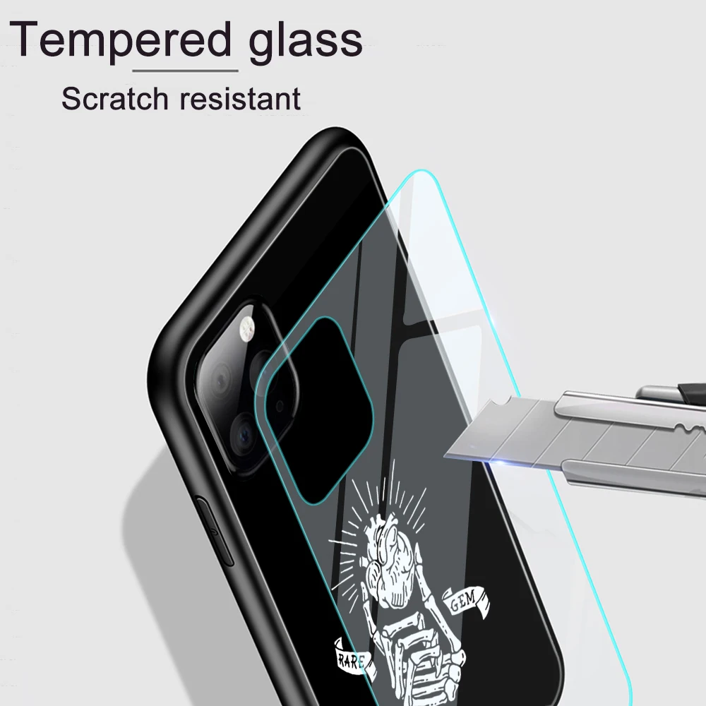 Galvaskausa Lietā Par iPhone XS MAX XR 7 8 6 6S Plus Tālruni Gadījumos, Skaidrs, Hard Back Rūdīta Stikla Vāks iPhone 11 Pro Max Plānas Būtiska