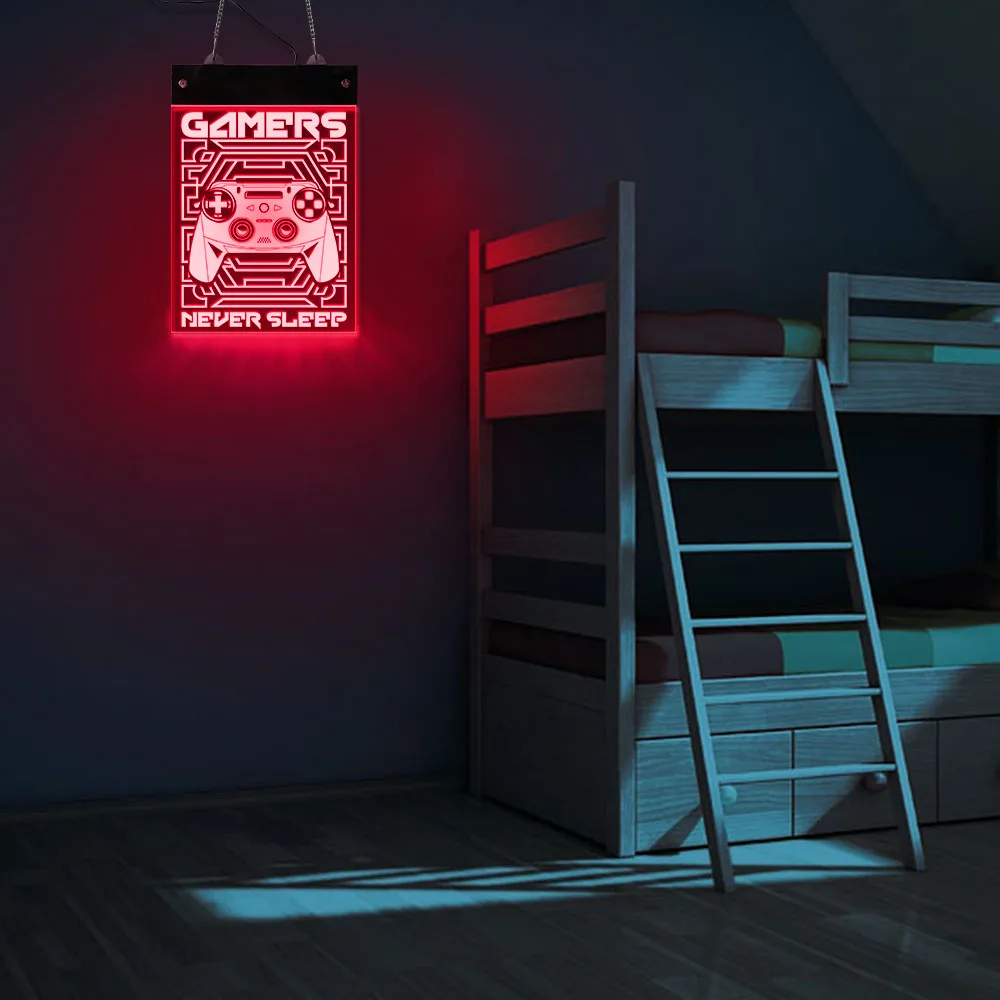 Gamers Nekad Miega Cilvēks Ala Spēļu Elektronisko Apgaismota Zīme, rotaļu istaba Kursorsviru, Video Spēles, LED Apgaismots Displejs Karājas Kuģa
