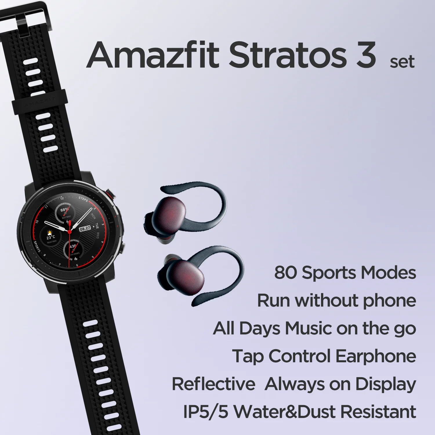 Globālo Versiju Sākotnējā Amazfit Stratos 3+ PowerBuds Uzstādīt Smartwatch 80 Sporta Veidiem TWS Austiņas Sirds ritma Monitors Ūdens pretoties