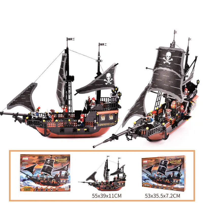 GUDI Karību jūras Pirāti, Melnās Pērles Spoku Kuģis Lielu Celtniecības Bloki Komplekti, Ķieģeļu Klasiskās Modeļu Bērniem Rotaļlietas Bērniem Zēni Dāvanas