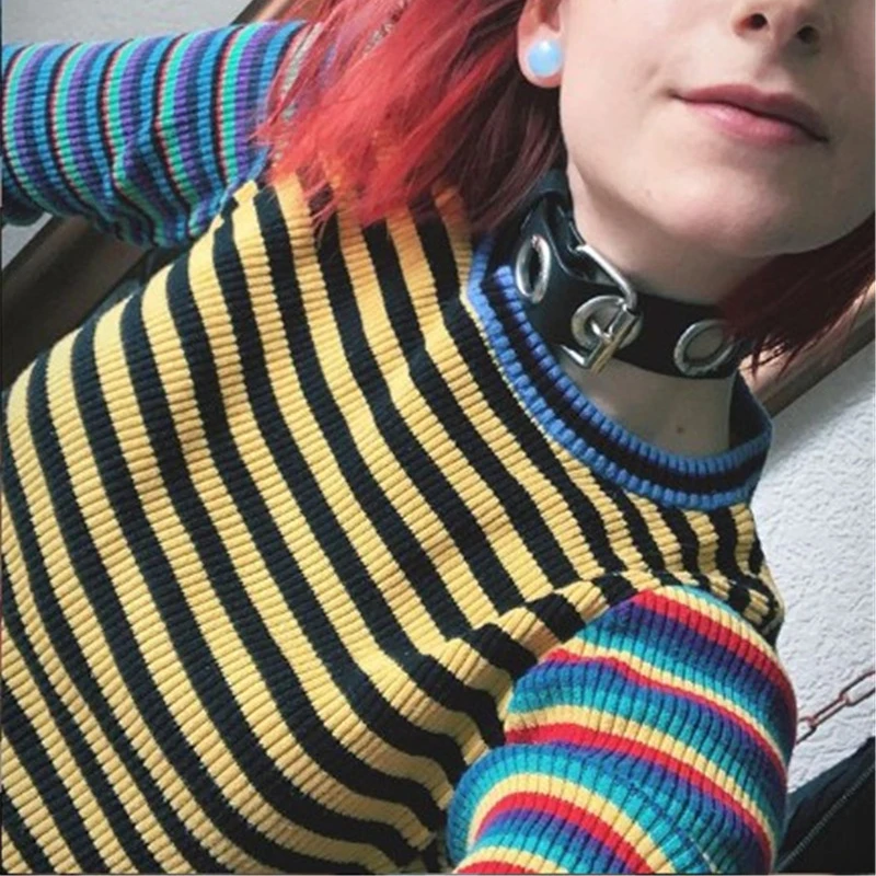 Heydress 2019 rudens streetwear krāsu svītras raibs īss trikotāžas Džemperis dāmas elastību, puloveri sieviešu modes topi