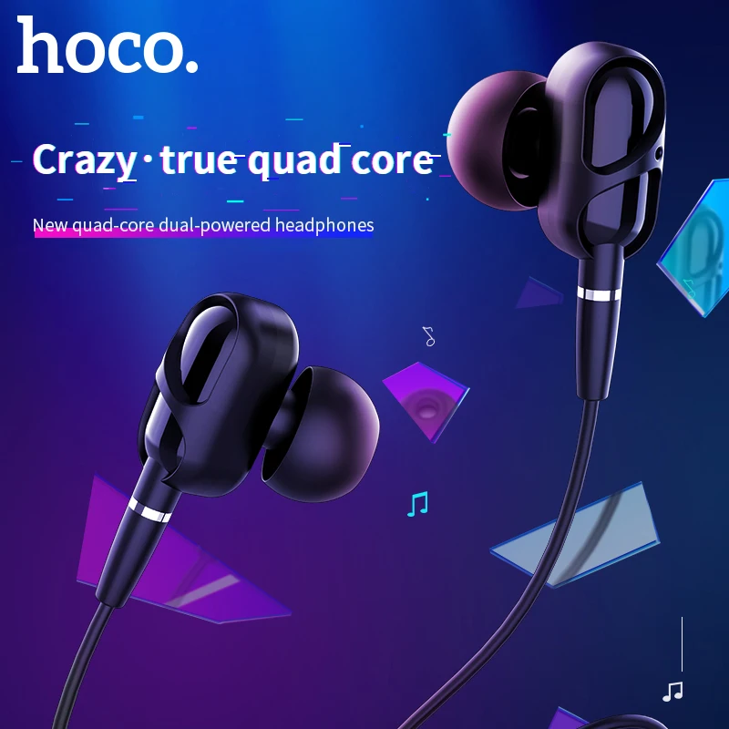 HOCO Dual Drive Stereo 3,5 mm Vadu Austiņas In-ear Bass Austiņas dual Kustīgu Spoli Earbuds ar MIC IPhone Samsung Telefonu MP4 3