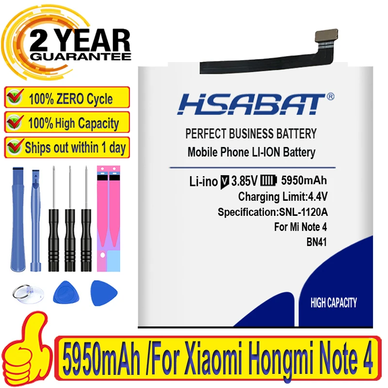 HSABAT BN41 5950mAh Akumulatoru Xiaomi Hongmi 4. Piezīme Redmi 4. Piezīme akumulatoru MTK Helio X20 \ Piezīme 4X Pro 4G+64G BN41L BN41H