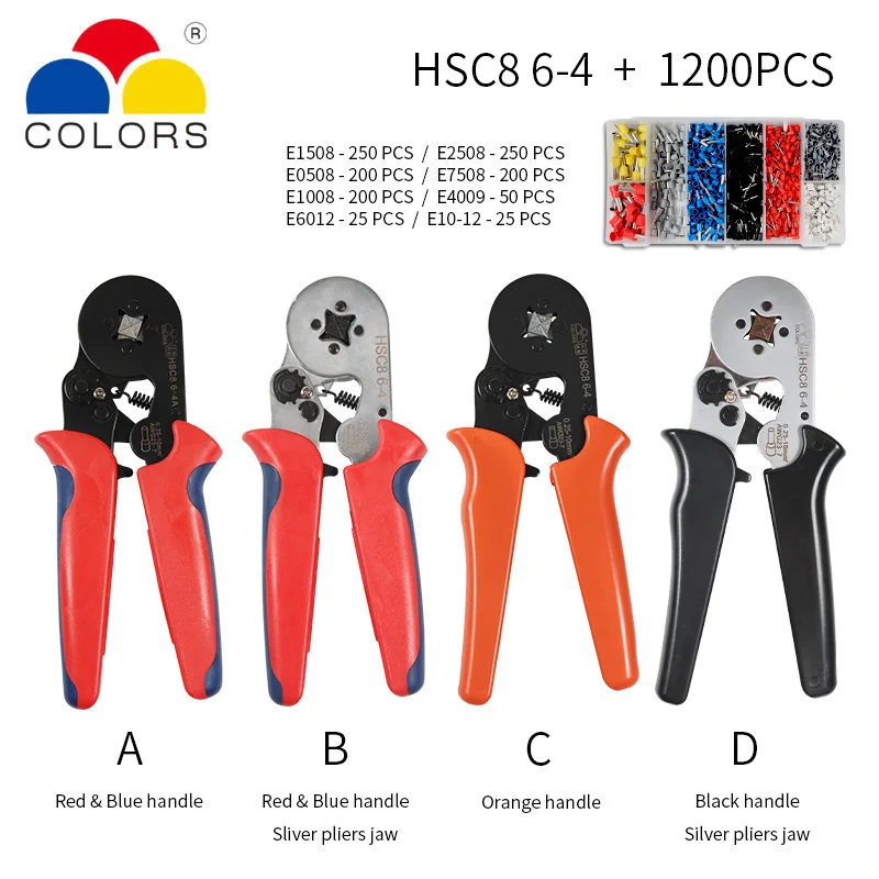 HSC8 gofrētu knaibles 0.25-10mm2 HSC8 6-4/6-6 0.25-6mm2 caurule tips adatu spaiļu kārbu komplekts mini spiediena stieples gredzenu rīki